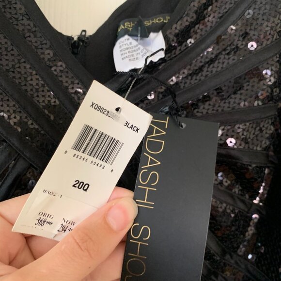 NWT BLACK SEQUIN TADASHI SHOJI COCKTAIL DRESS - Picture 2 of 3